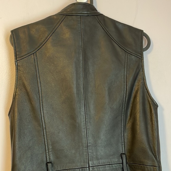 INC International Concepts Black Leather Moto Cargo Vest size S - Picture 9 of 14